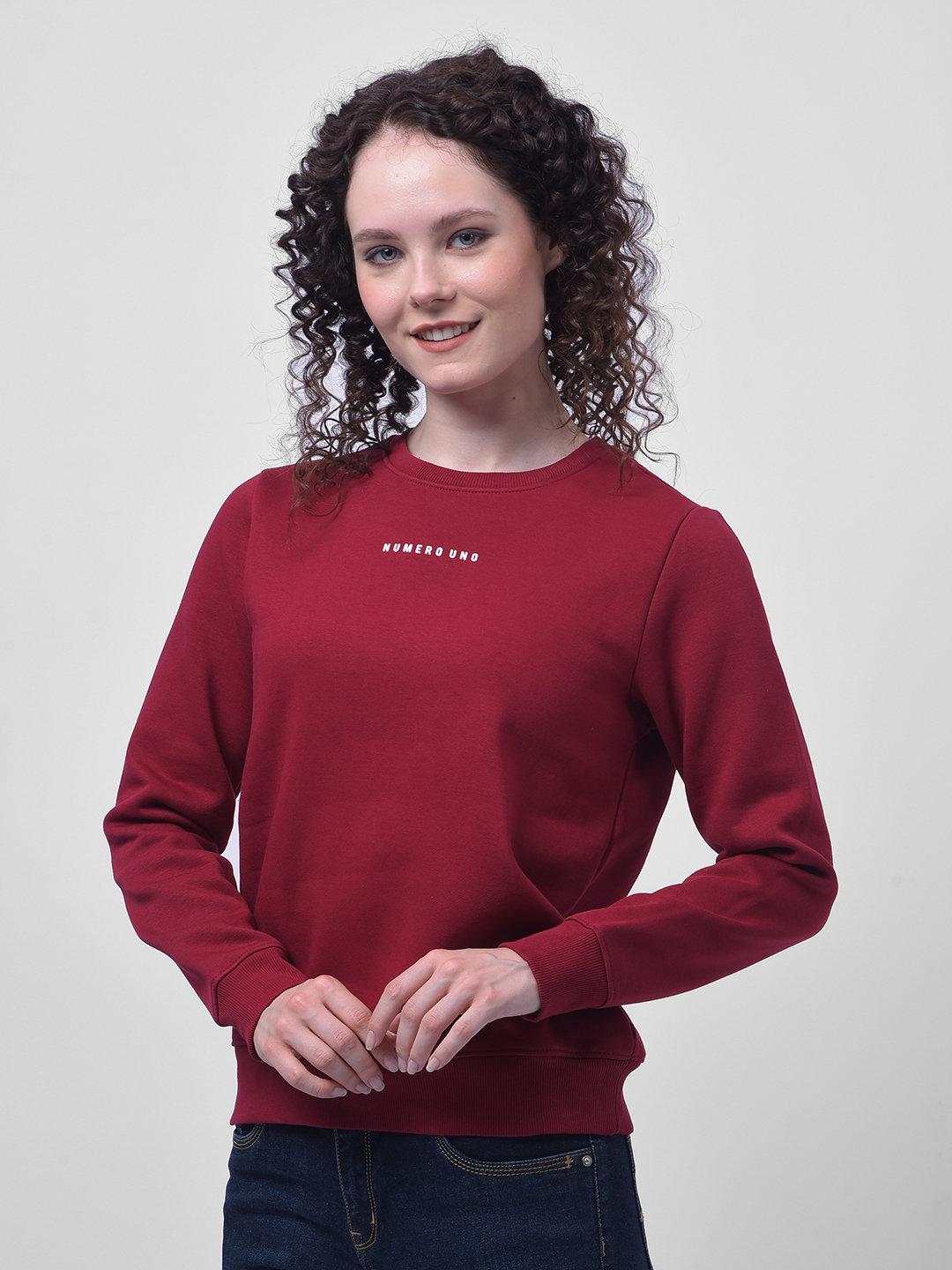 Numero Uno Women Maroon Crew Neck Sweatshirt